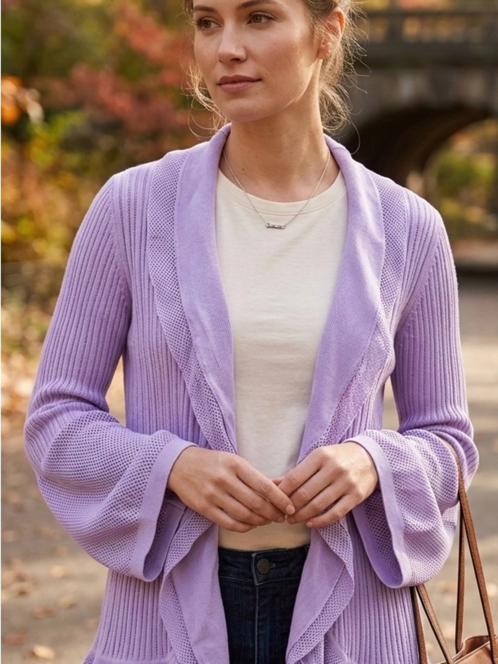 Linda Lucia Y2K Style lavender Purple Open Front Ruffle Cardigan XL 100% Cotton